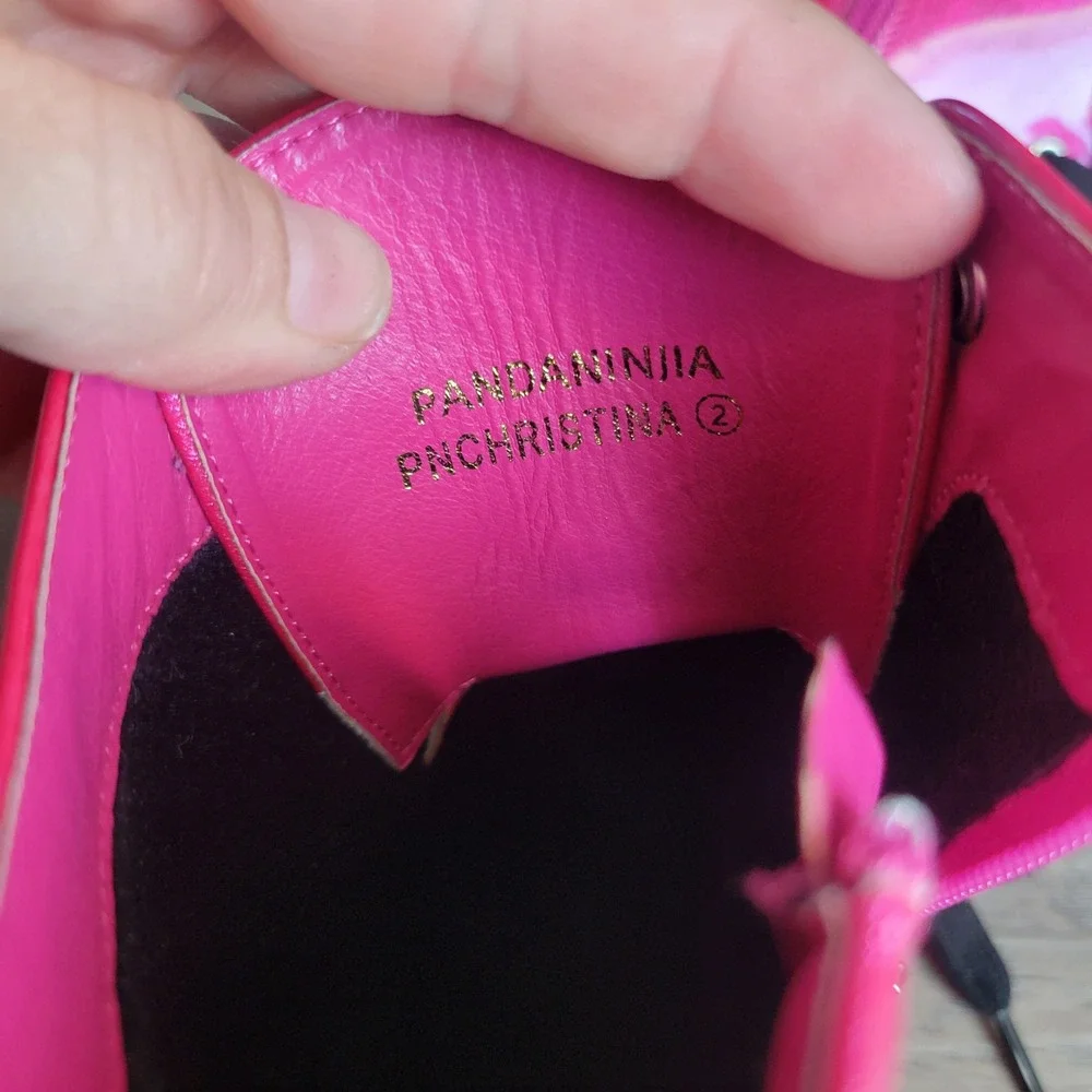 PANDANINJIA Girls Combat Boots 2 Pink Glitter Patent Leather Lug Sole Edgy
